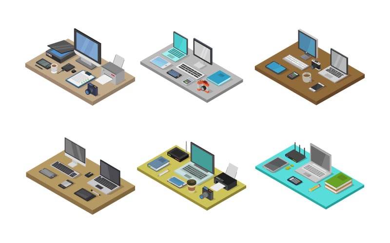Download Vector "Isometric Office Desk Set - Vector Image" / Isometric Office Desk Set - Vector Image - Vector на тему графика illustration,business,vector,design,computer,desk,isometric,work,3d,office,flat,laptop,concept,people,manager,set,table,isolated,icon,phone