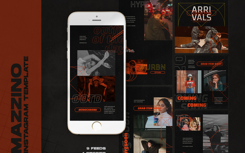 Download Шаблон для соцсетей "Mazzino Instagram Templates for Social Media" / Mazzino Instagram Templates for Social Media - Шаблон для соцсетей на тему графика art,azruca,background,black,design,element,fashion,font,future,graphic,grunge,hype,hypebeast,instagram,instagram feed,instagram stories,line,linespace,lookbook,music
