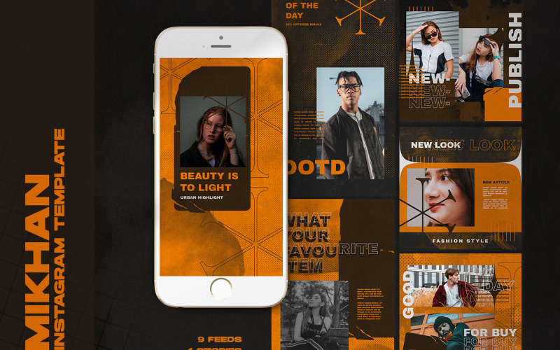 Download Шаблон для соцсетей "Mikhan Instagram Templates for Social Media" / Mikhan Instagram Templates for Social Media - Шаблон для соцсетей на тему графика art,azruca,background,black,design,element,fashion,font,future,graphic,grunge,hype,hypebeast,instagram,instagram feed,instagram stories,line,linespace,lookbook,music