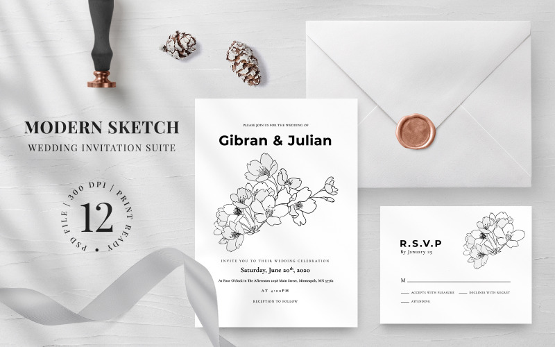 Download Фирменный стиль "Modern Sketch Wedding Invitation Suite - Corporate Identity Template" / Modern Sketch Wedding Invitation Suite - Corporate Identity Template - Фирменный стиль на тему графика wedding invitation suite,wedding invitation,modern sketch invitation,leaf,diy,diy invitation suite,invitation template,psd template,wedding,invitations,rsvp,menu wedding,save the date,invitat