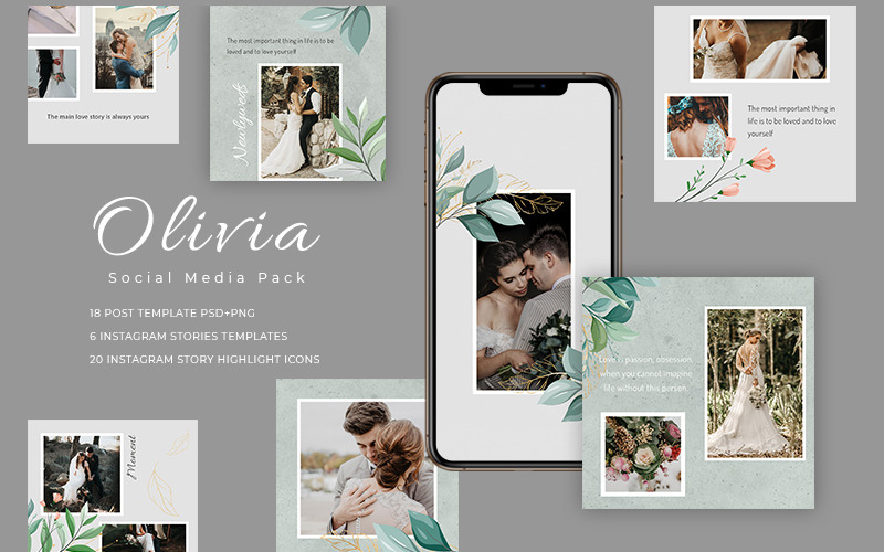 Download Шаблон для соцсетей "Olivia - Pack Social Media Template" / Olivia - Pack Social Media Template - Шаблон для соцсетей на тему графика template,templates,socialmedia,creativedesign,creative,instagramtemplates,instagram,templateinstagram,postinstagram,postdesign,fashion,wedding,holiday,celebration,love,family