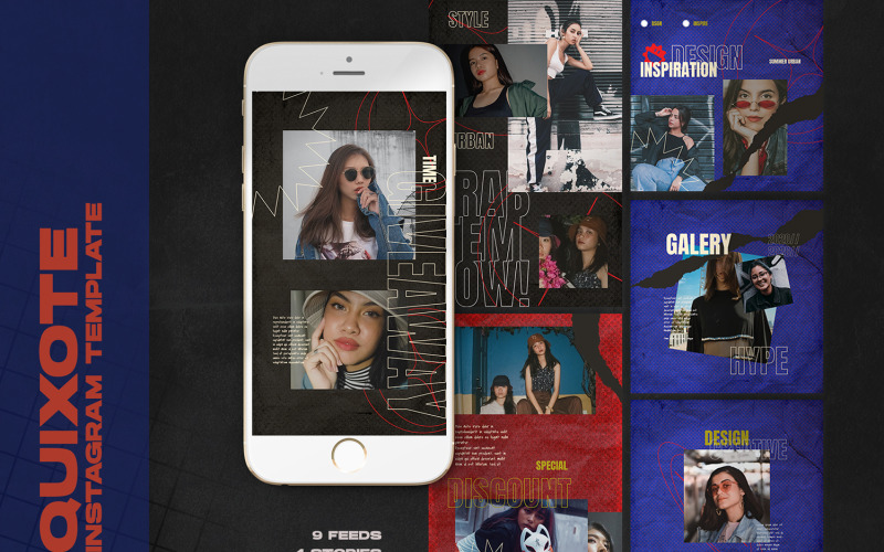 Download Шаблон для соцсетей "Quixote Instagram Templates for Social Media" / Quixote Instagram Templates for Social Media - Шаблон для соцсетей на тему графика art,azruca,background,black,design,element,fashion,font,future,graphic,grunge,hype,hypebeast,instagram,instagram feed,instagram stories,line,linespace,lookbook,music