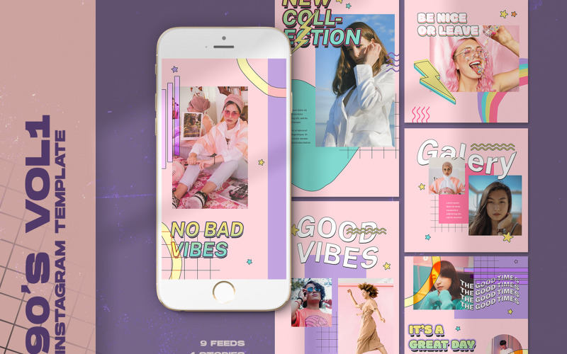 Download Шаблон для соцсетей "90's Vol1 Instagram Templates for Social Media" / 90's Vol1 Instagram Templates for Social Media - Шаблон для соцсетей на тему графика 80s instagram,90s instagram,azruca,branding,company,fashion,fashion instagram,fashion template,fashion week,feminine,hypebeast,illustration,instagram,instagram pack,instagram story,media,mode