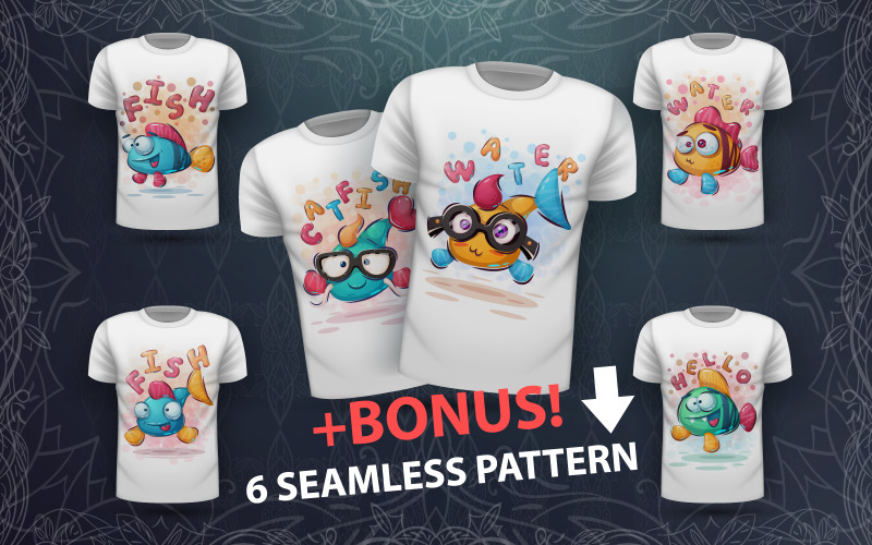 Download Vector "Set Cute Fish - Vector Image" / Set Cute Fish - Vector Image - Vector на тему графика fish,seamless,pattern,cartoon,character,characters,animal,animals,pet,cute,funny,pretty,beauty,happy,baby,kid,childish