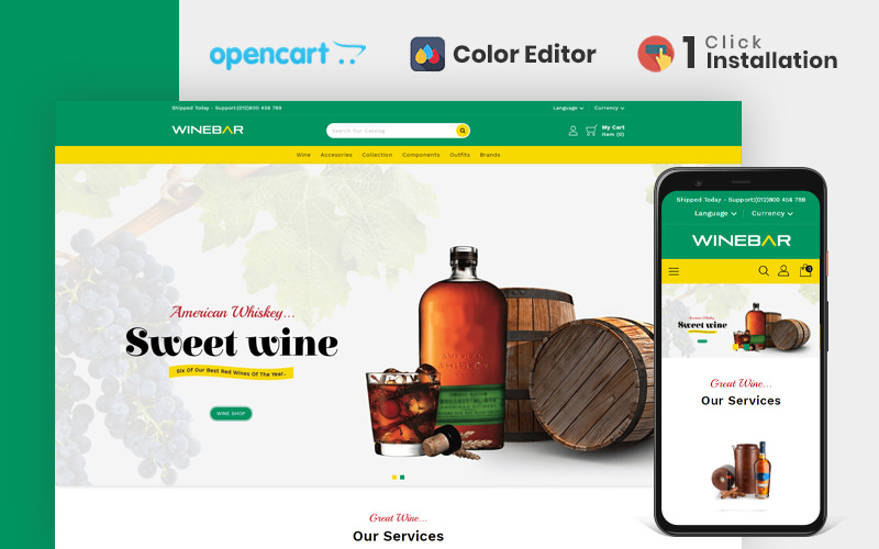Winebar Wine &amp; Beverages Store OpenCart Template