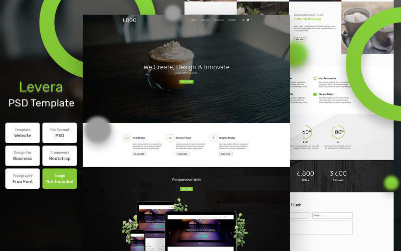 Download PSD шаблон "Levera - Business Material PSD Template" / Levera - Business Material PSD Template - PSD шаблон на тему графика design,template,web,website,web design,landing page,page,web template,landing