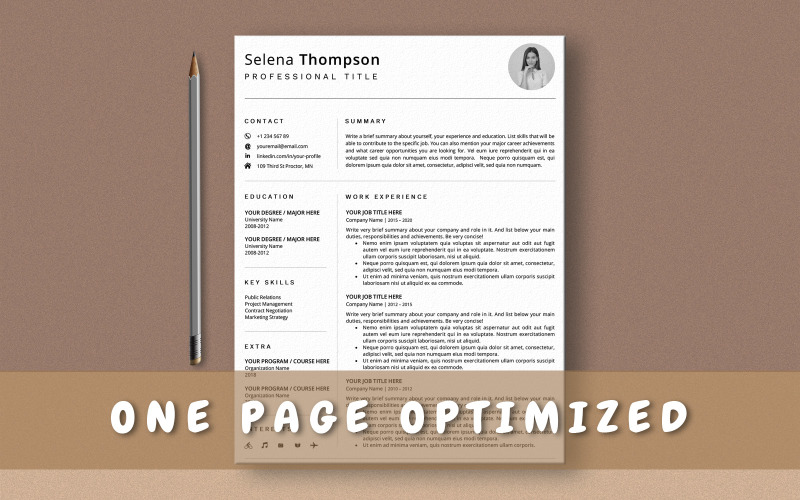 Selena Thompson één pagina CV-sjabloon