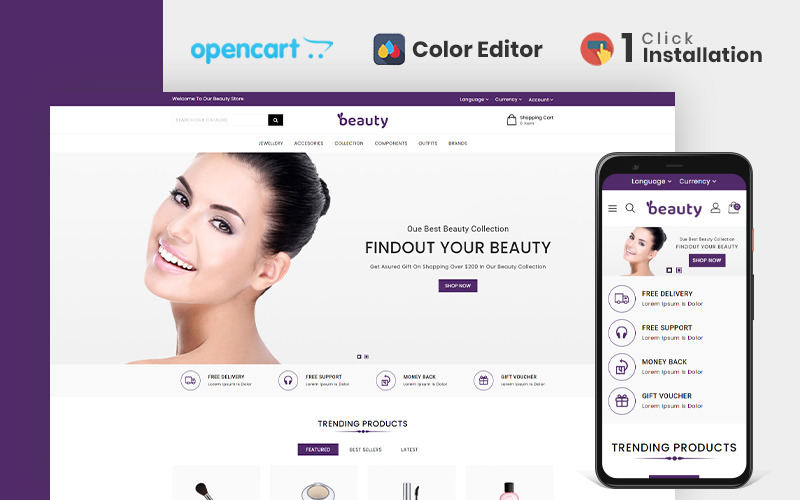 Responsive OpenCart-mall för skönhetsbutik