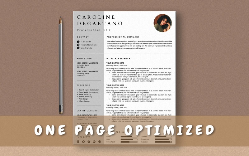 Szablon CV na jednej stronie Caroline Degaetano