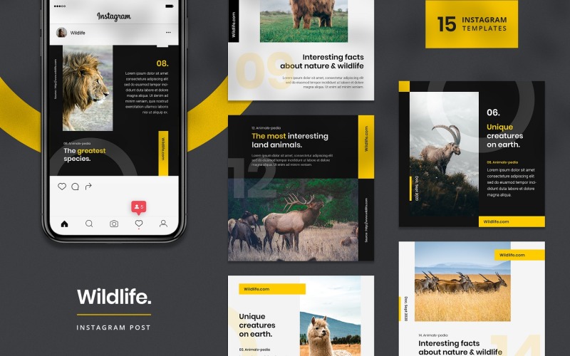 Download Шаблон для соцсетей "Wildlife Instagram Post Template for Social Media" / Wildlife Instagram Post Template for Social Media - Шаблон для соцсетей на тему графика instagram,post,feed,igfeed,igpost,igtemplate,template,ig,wild,life,animal,roar,zoo,jungle,forest