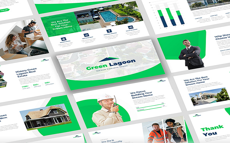 Zöld lagúna - Építész és ingatlan PowerPoint sablon