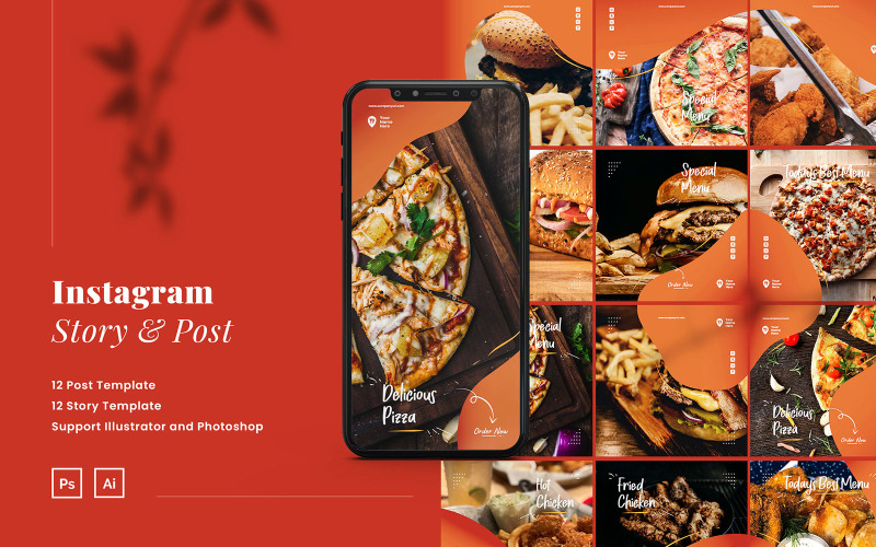 Fast Food Instagram-puzzeladvertenties Verhaal en postsjabloon voor sociale media