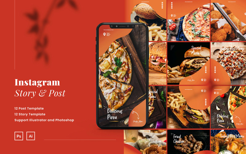 Download Шаблон для соцсетей "Fast Food Instagram Puzzle Ads Story and Post Template for Social Media" / Fast Food Instagram Puzzle Ads Story and Post Template for Social Media - Шаблон для соцсетей на тему графика pizza instagram,company instagram,instagram for pizza,business,food,lifestyle,fast food,junk food,minimalist,modern,elegant,simple,creative,template,instagram post,psd template,instagram ads,