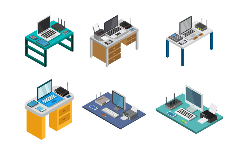 Isometrische Bureau Set - Vector Afbeelding