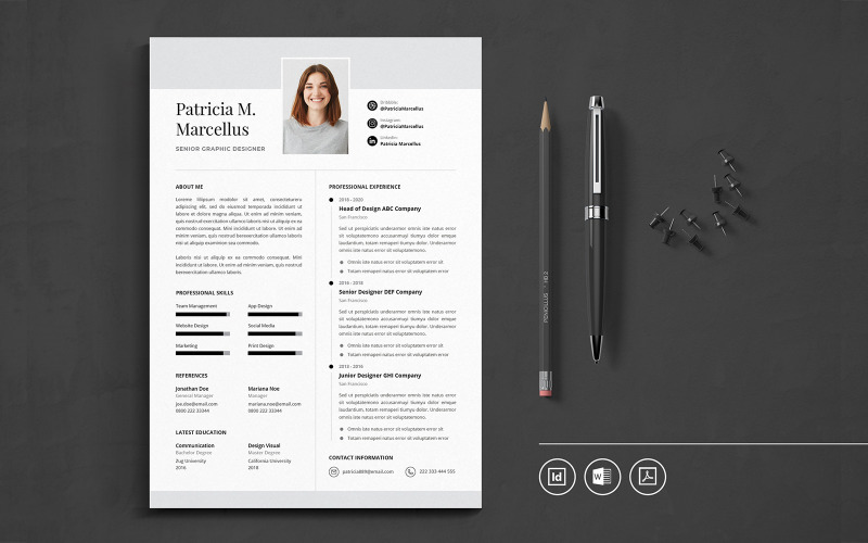 Download Резюме "Professional CV Indesign Vol.48 Resume Template" / Professional CV Indesign Vol.48 Resume Template - Резюме на тему графика resume,cv,minimalist,professional,modern,elegant,minimal,business,hiring,company,job,entrepreneur,indesign,word,corporate,hire,professional cv,cv resume template