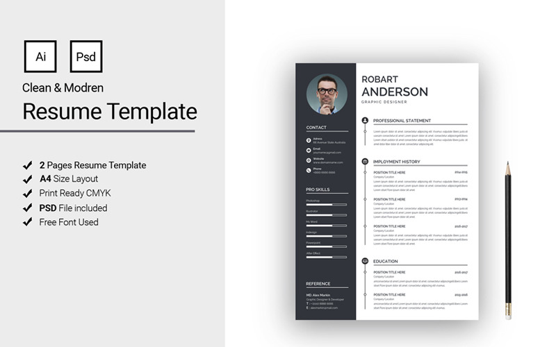 Clean and modern Resume Template #111983 - TemplateMonster