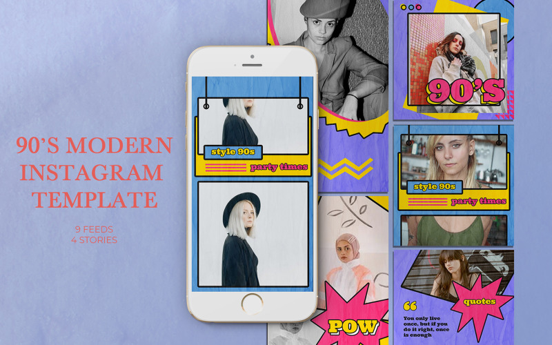 Moderne Instagram-Vorlagen der 90er Jahre für soziale Medien