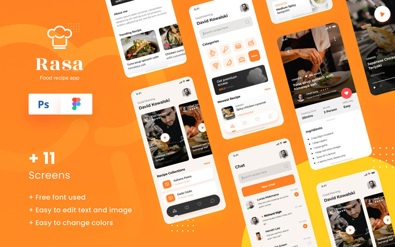 Rasa - Yemek Tarifi iOS Uygulama Tasarımı Kullanıcı Arayüzü PSD Şablonu