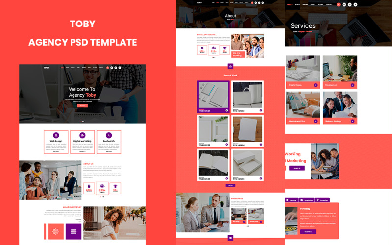 Download PSD шаблон "Toby - Agency PSD Template" / Toby - Agency PSD Template - PSD шаблон на тему агентство по усыновлению toby,template,psd,template psd,web,agency,professional,creative,clear,clean,modern,red,purple