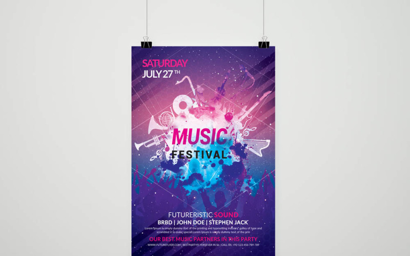 Ulotka wydarzenia festiwalu muzycznego - szablon tożsamości korporacyjnej