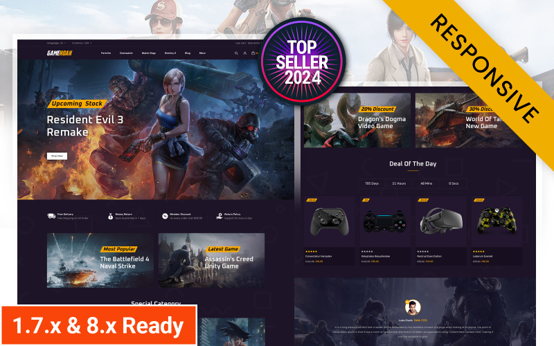 Gamehoak - 在线游戏商店 PrestaShop 响应式主题