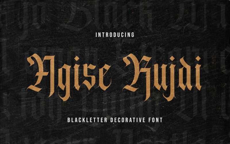 Download Шрифт "Agise Rujdi - Blackletter Decorative Font" / Agise Rujdi - Blackletter Decorative Font - Шрифт на тему графика blackletter,tattoo,gothic,decorative,display,medieval,fraktur,handdrawn,handlettering,calligraphy,lettering,brush,graffiti