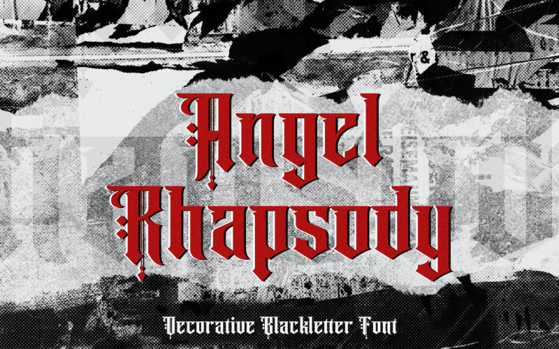 Download Шрифт "Angel Rhapsody - Blackletter Decorative Font" / Angel Rhapsody - Blackletter Decorative Font - Шрифт на тему графика blackletter,tattoo,gothic,decorative,display,medieval,fraktur,handdrawn,handlettering,calligraphy,lettering,brush,graffiti