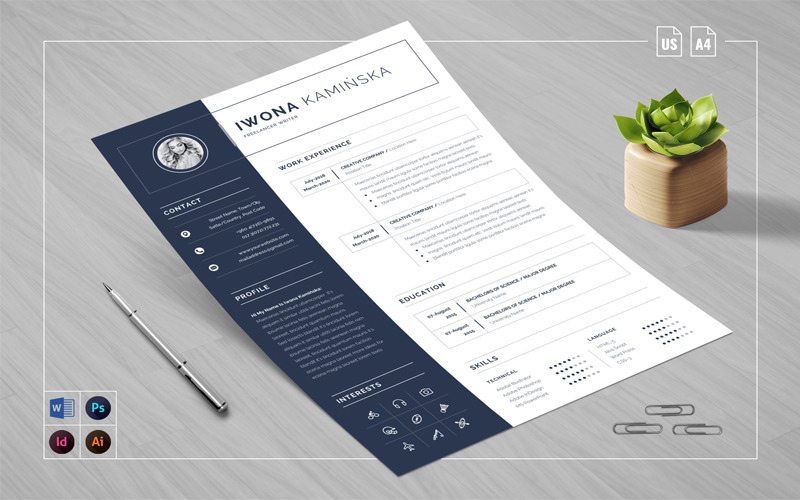 Download Резюме "Creative Resume Template" / Creative Resume Template - Резюме на тему графика resume,cv,resume template,clean,creative,modern,infographic,minimalist,minimal,layout,word,photoshop,mac pages,download,job seekers,bundle,designer,developer,design,simple