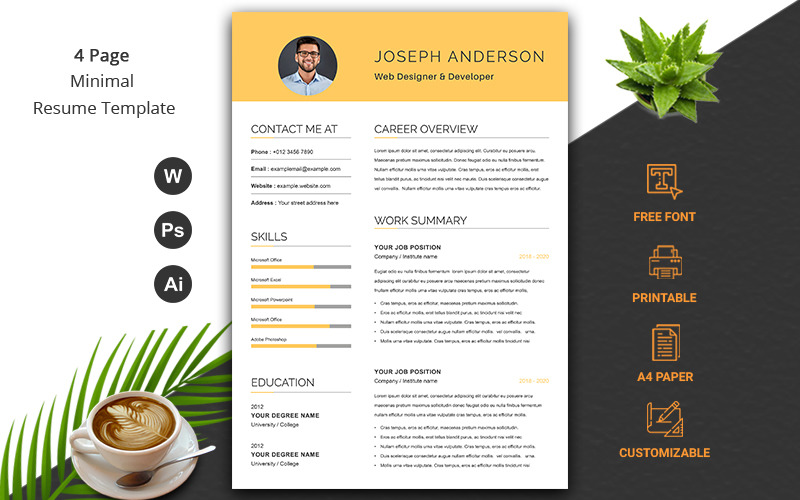 Download Резюме "Minimal Resume Template" / Minimal Resume Template - Резюме на тему графика cv,rsume,template,layered,modern,photoshop,minimal,letter,printable,lawyer,profational,creative,eaditable,word,indesign,cvdesign,docx,jobecv,elegent,portfolio