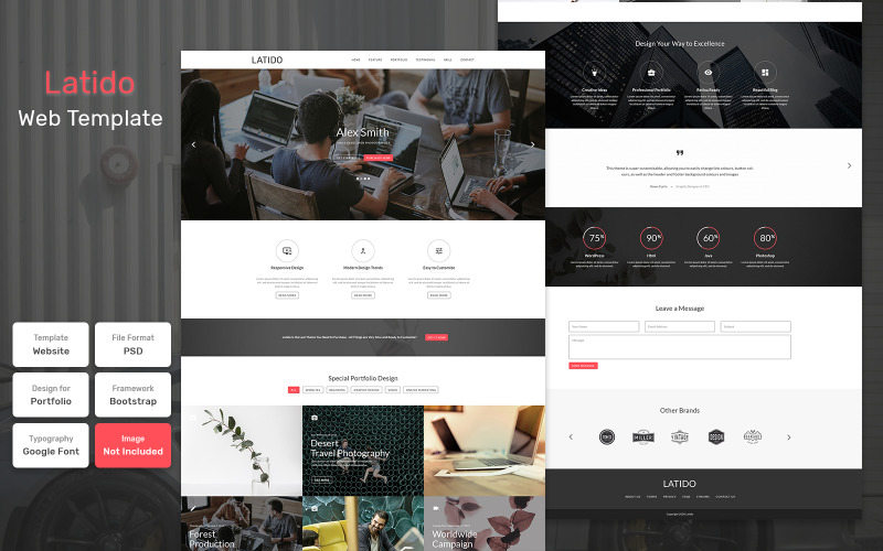 Download PSD шаблон "Latido - Business Material PSD Template" / Latido - Business Material PSD Template - PSD шаблон на тему графика mockup,business,template,website,isometric,makeup,corporate,flat,online,blog,responsive,site,wellness,navigation,interface,theme