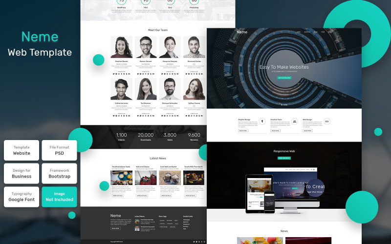Download PSD шаблон "Neme - Business Material PSD Template" / Neme - Business Material PSD Template - PSD шаблон на тему графика design,template,web,website,web design,landing page,page,web template,landing,business,marketing,digital,seo,blog,portfolio,services,responsive,theme