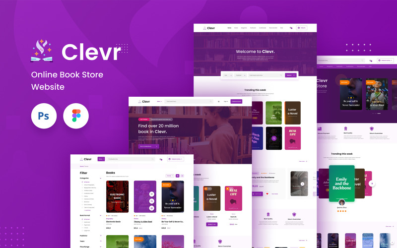 Clevr - Éléments de l'interface utilisateur du modèle de site Web de commerce électronique de librairie