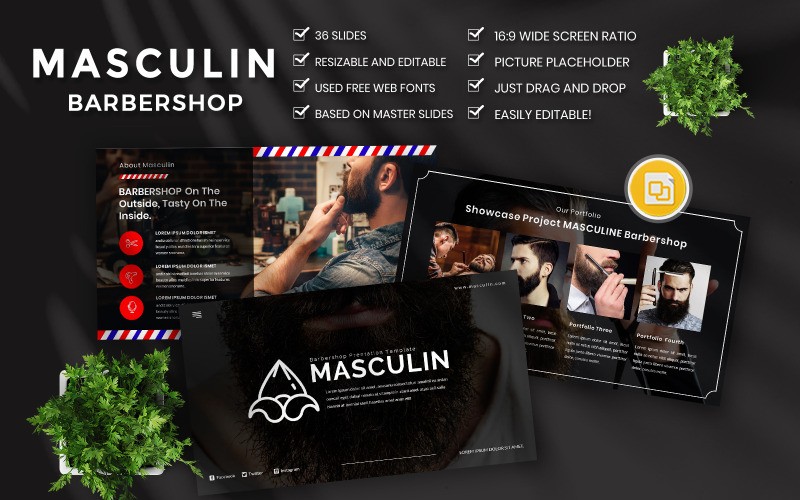 Masculino Barbearia Google Slides