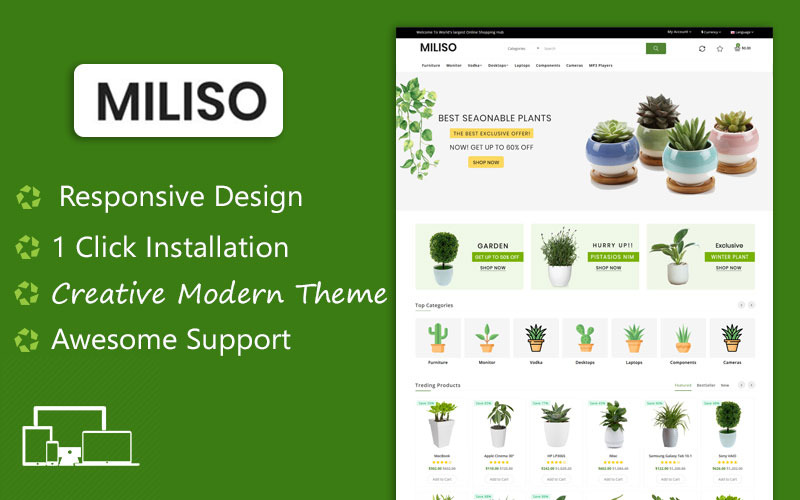 Modello OpenCart per lo shopping e-commerce Miliso Plants