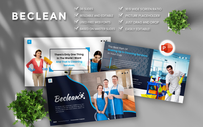 Plantilla de PowerPoint de negocios de servicios de limpieza de Beclean