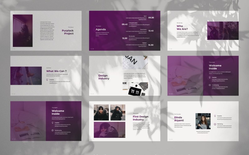 Kreativní fialová obchodní prezentace PowerPoint šablony