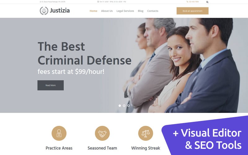 Justizia - Plantilla de servicios de abogados Moto CMS 3