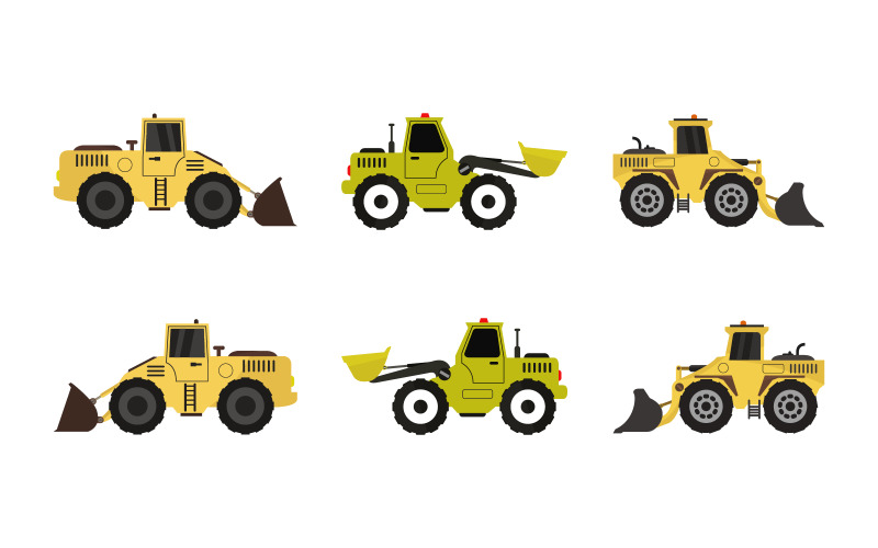 Download Vector "Excavator Set - Vector Image" / Excavator Set - Vector Image - Vector на тему графика illustration,machine,set,vector,construction,tractor,excavator,vehicle,yellow,isolated,truck,bulldozer,collection,lorry,graphic,transportation,asphalt,forklift,dump,car