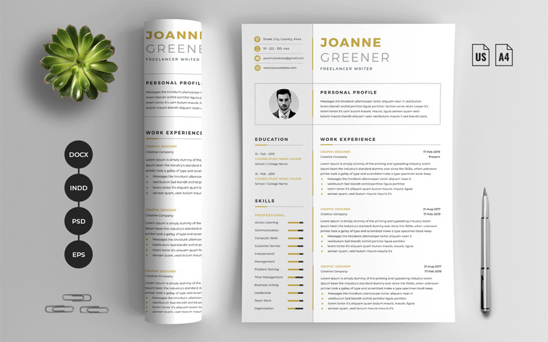 Modello di curriculum minimalista per CV da 4 pagine