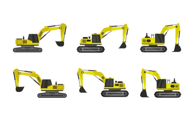 Download Vector "Set Of Illustrated Excavator - Vector Image" / Set Of Illustrated Excavator - Vector Image - Vector на тему графика machinery,illustration,machine,industrial,transportation,heavy,collection,equipment,metal,work,set,vector,excavator,vehicle,digger,industry,yellow,truck,asphalt,forklift
