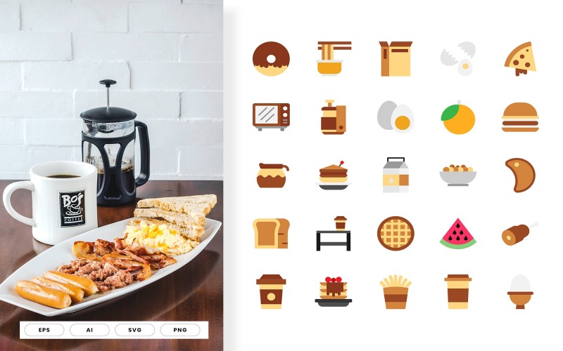 Download Набор иконок "Breakfast Flat Color Icon Set" / Breakfast Flat Color Icon Set - Набор иконок на тему графика silhouette,bag,milk,restaurant,alarm,bottle,cafe,fork,hot,illustration,isolated,set,black,boiled,butter,cereal,croissant,donut,drink,mug