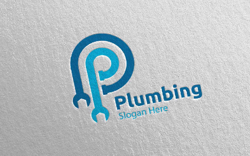 Letter P Plumbing with Water and Fix Home Concept 29 Logo Template