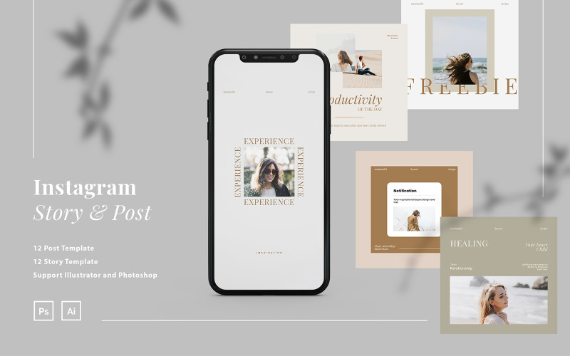 Modèle minimaliste de publication et d'histoire pour les publicités Instagram du créateur pour les médias sociaux