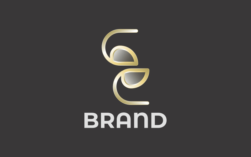 Буква e 3d золотой шаблон логотипа