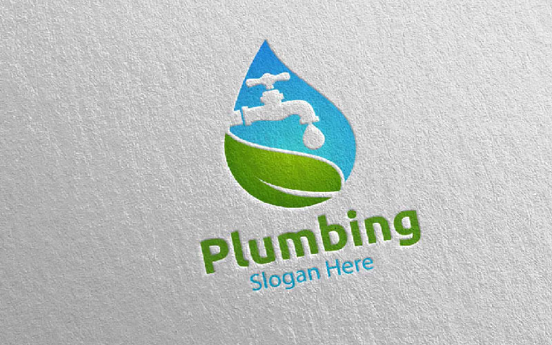Fontanería ecológica con agua y Fix Home Concept 57 Plantilla de logotipo