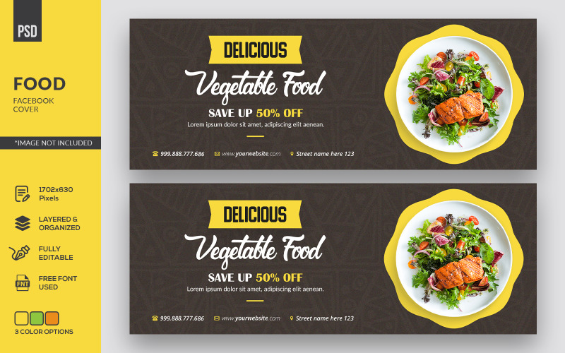 Download Фирменный стиль "Food Facebook Cover - Corporate Identity Template" / Food Facebook Cover - Corporate Identity Template - Фирменный стиль на тему графика business,facebook,banner,timeline,cover,marketing,food,restaurant,page,web,promotion,social,media,template,graphic,psd,cafe,fb,menu,vegetables