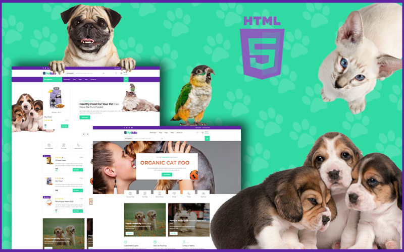 Plantilla de sitio web HTML5 para tienda de alimentos para mascotas de Petitudio