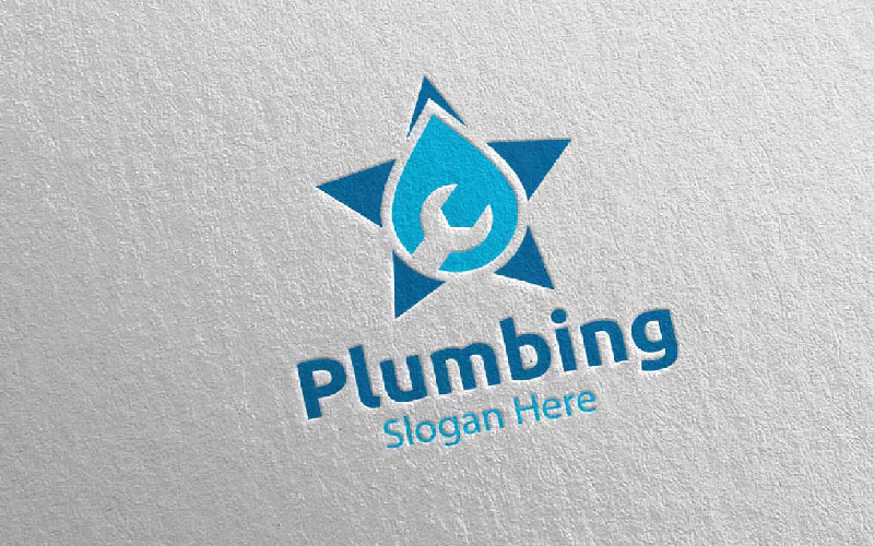 Star Plumbing with Water and Fix Home Concept 52 Logo Template