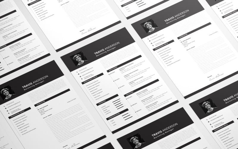 Download Резюме "Travis Modern CV Resume Template" / Travis Modern CV Resume Template - Резюме на тему графика business,jop,resume,graphics,cv,logo,application,company,corporate,branding,identity,trademark,individuality,letterhead,id,infographic,design,template,cv template,elegant