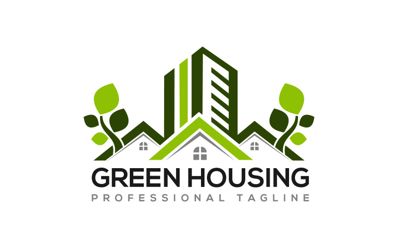 Habitação verde - modelo de logotipo de design de imóveis